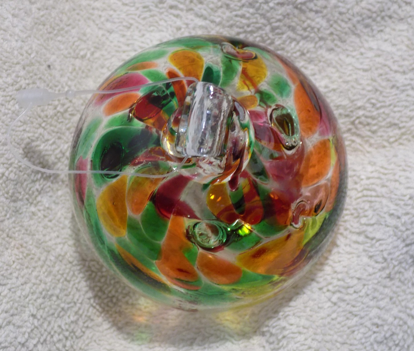 Hand Blown Art Glass Tree of Life Round Orb Ball Ornament Multi Colored