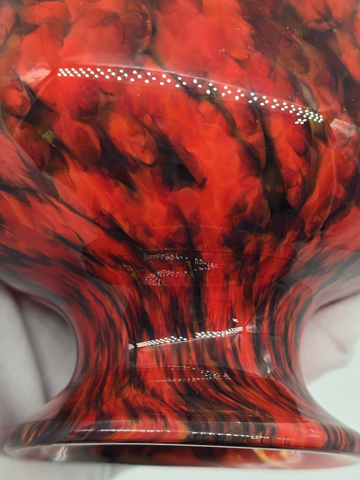 Vintage MURANO STYLE Cauldron Inferno Squat Vase (5½”w x 3¾”t) Studio Art Glass