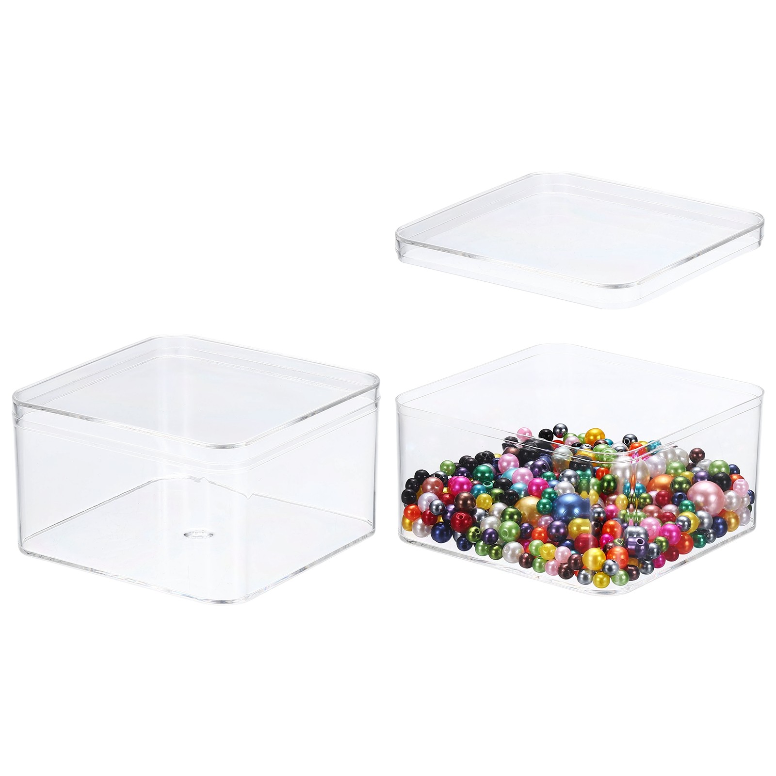2Pcs 3.9″ x 3.9″ x 2.4″ Acrylic Storage Box with Lid Clear(Rectangle),