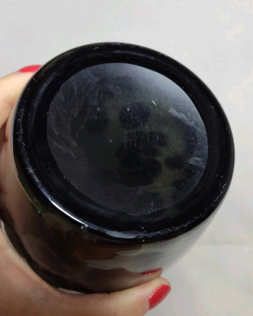 Black Speckled Glass Art Vase With Spiral Skeleton Like Wrap Moody Goth Decor