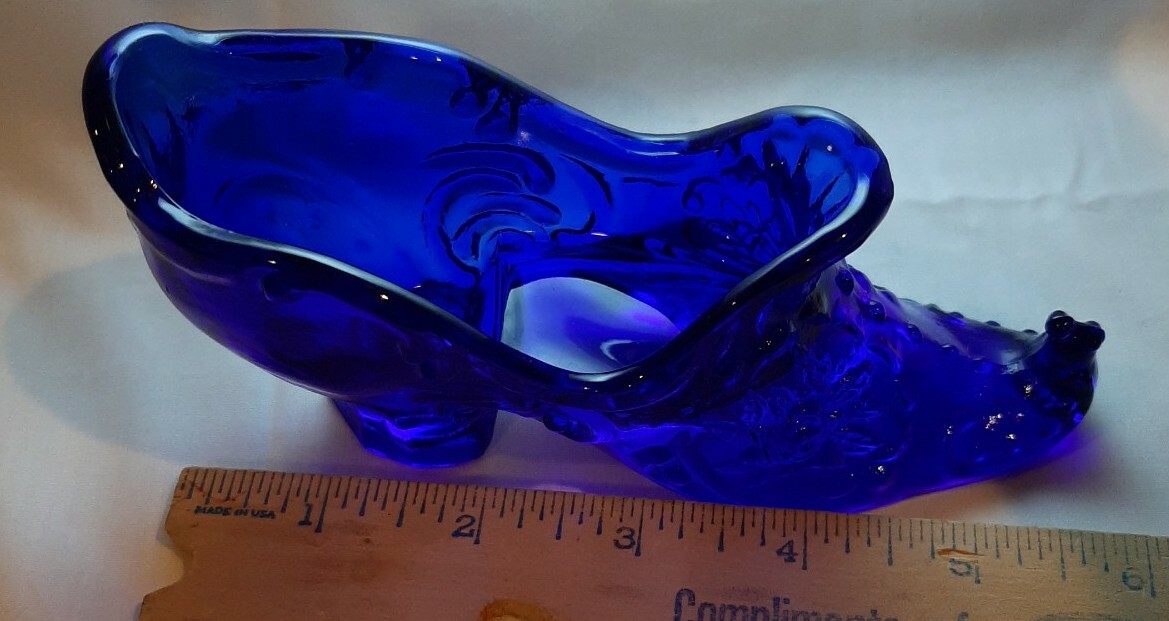 Vintage Mosser Victorian style Cobalt Blue Glass Slipper Shoe, Pointed Toe