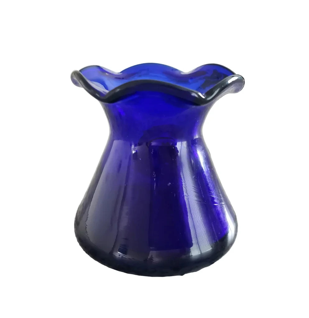 Vintage Hand Blown Cobalt Blue Art Glass Vase Pineapple 3 inch by JW Shelton