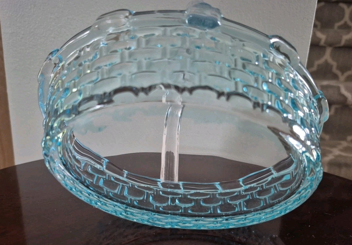 Westmoreland Basket Vintage Sapphire Blue Glass Handled ~7″ x 6″ x 6″