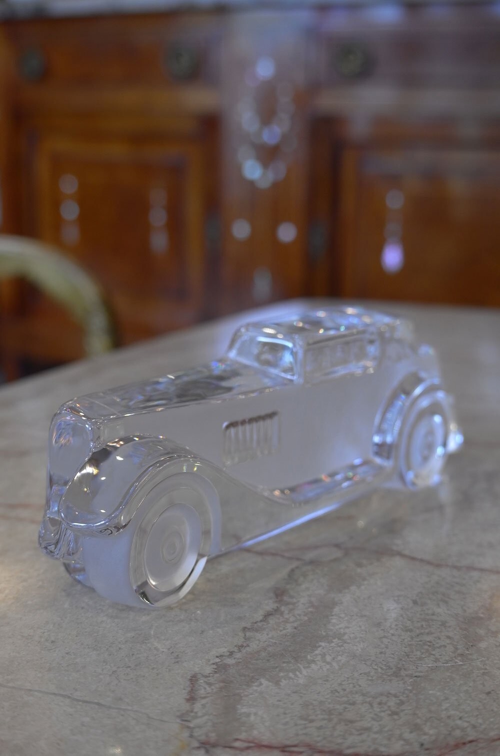 Daum Crystal Glass Classic Car Object 1970s Vintage W 10.6 x D 1.8 x H 2.7 in