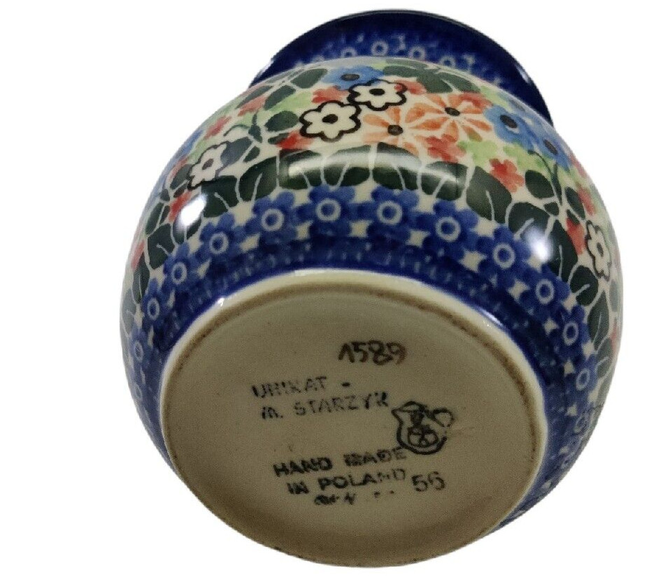 VTG Maria Starzyk Boleslawiec Vase UNIKAT Flowers Design Handmade Poland