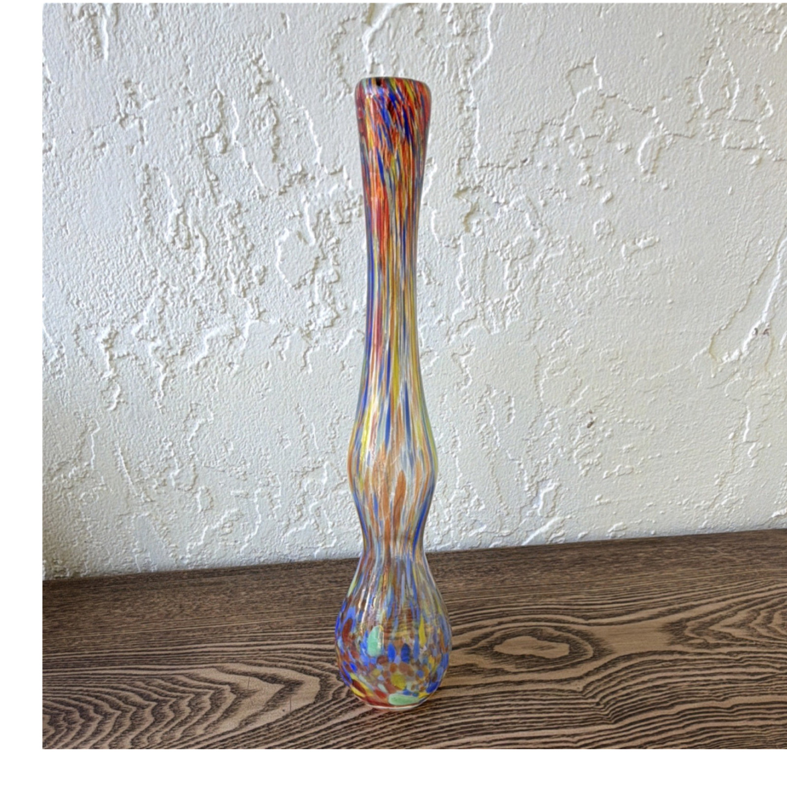 Hand Blown Art Glass Vase Multicolor Abstract Decorative Colorful Glossy Finish