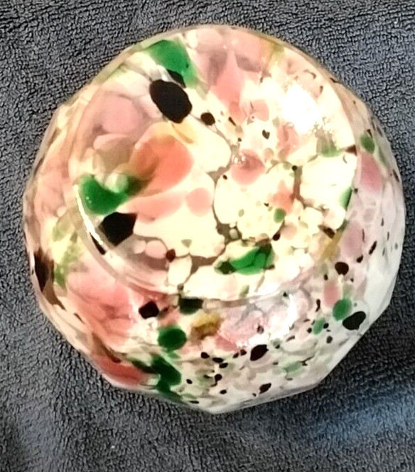 VTG Hand Blown End of Day Vase-Ruffle Edges Multicolored Splatter Art Glass-EUC