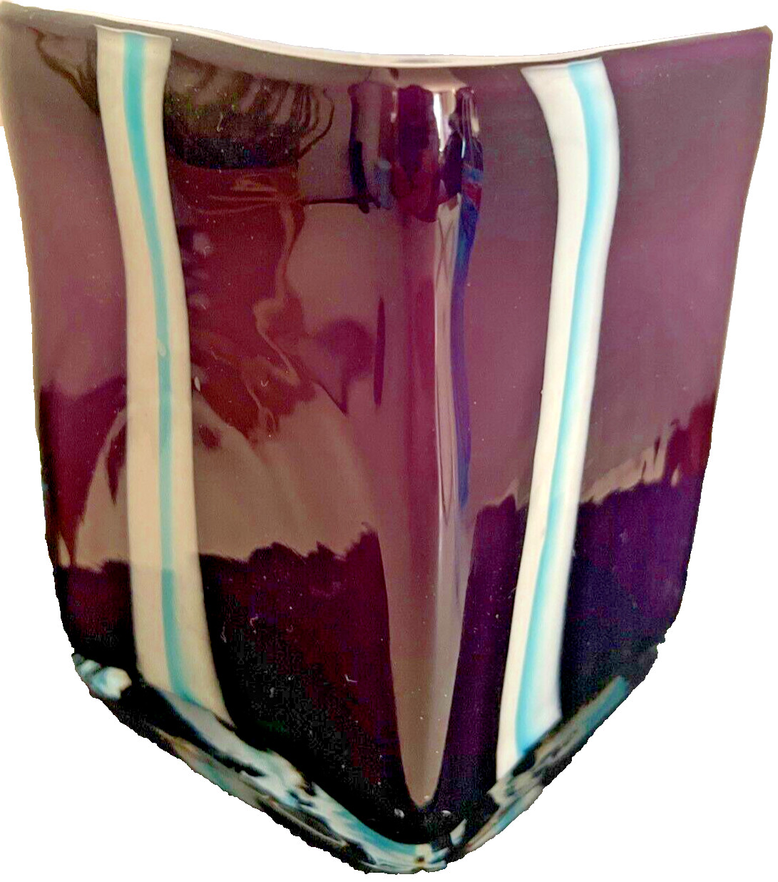 Art Glass Studio Modern 5.25X4″ Square Vase purple/blue/white flower not incl.