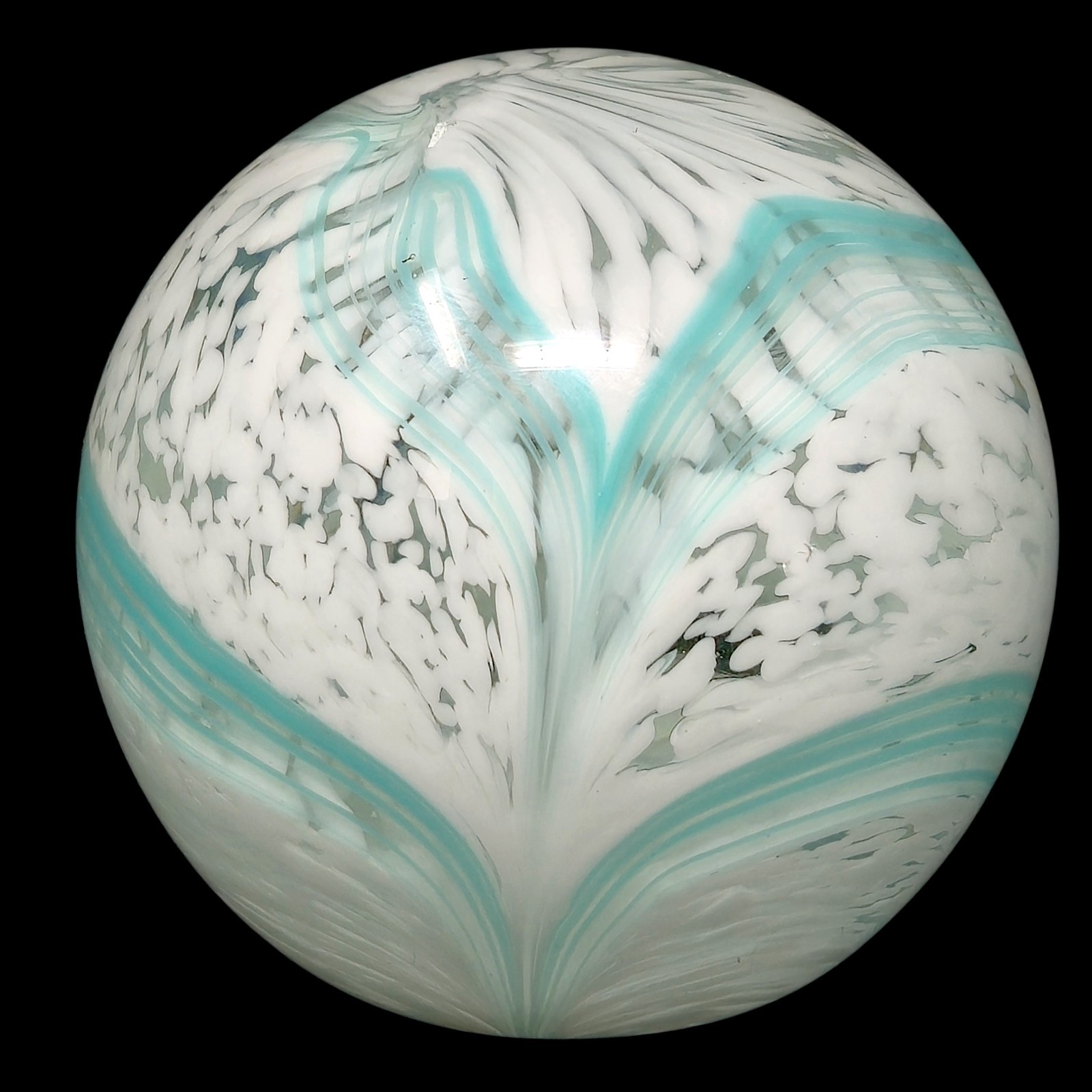 LARGE 1 LB 9 OZ 3″ ELMWOOD INDIANA BLUE & WHITE SWIRL PAPERWEIGHT