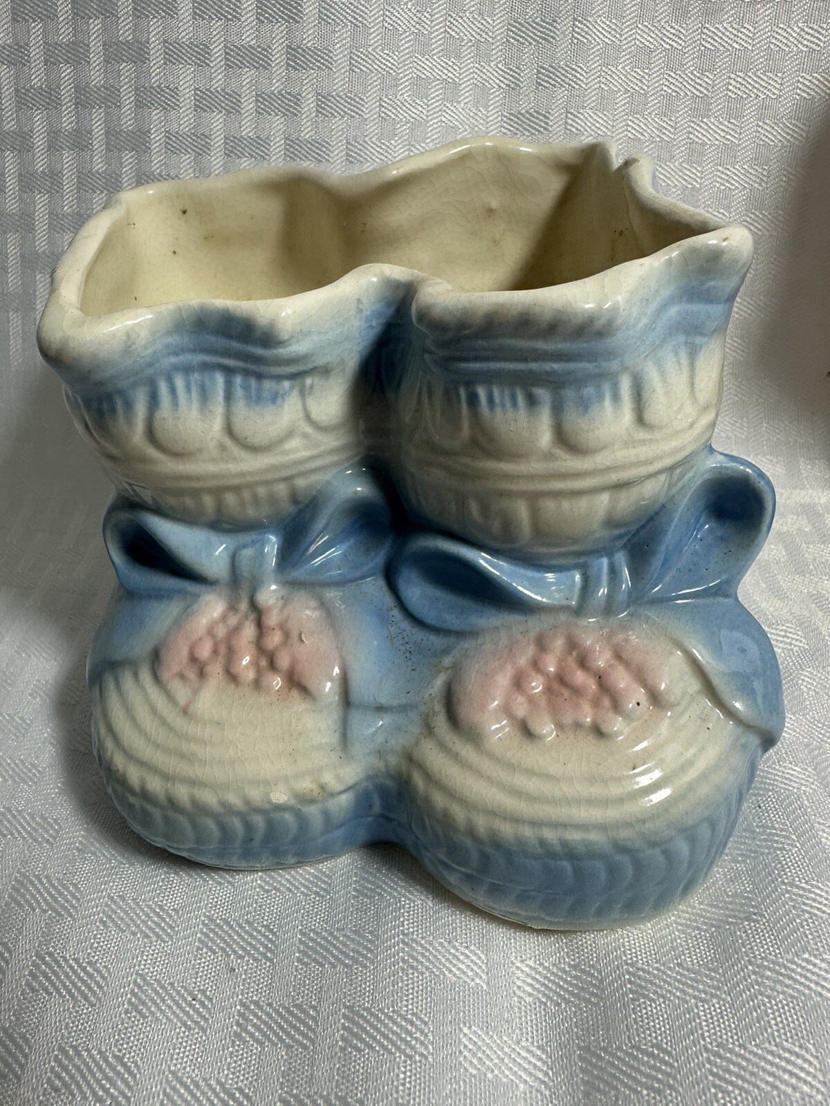 4 Vintage Ceramic Baby Planter White/Pink/Blue, Shoes, Lamb, Lefton Kewpie Doll