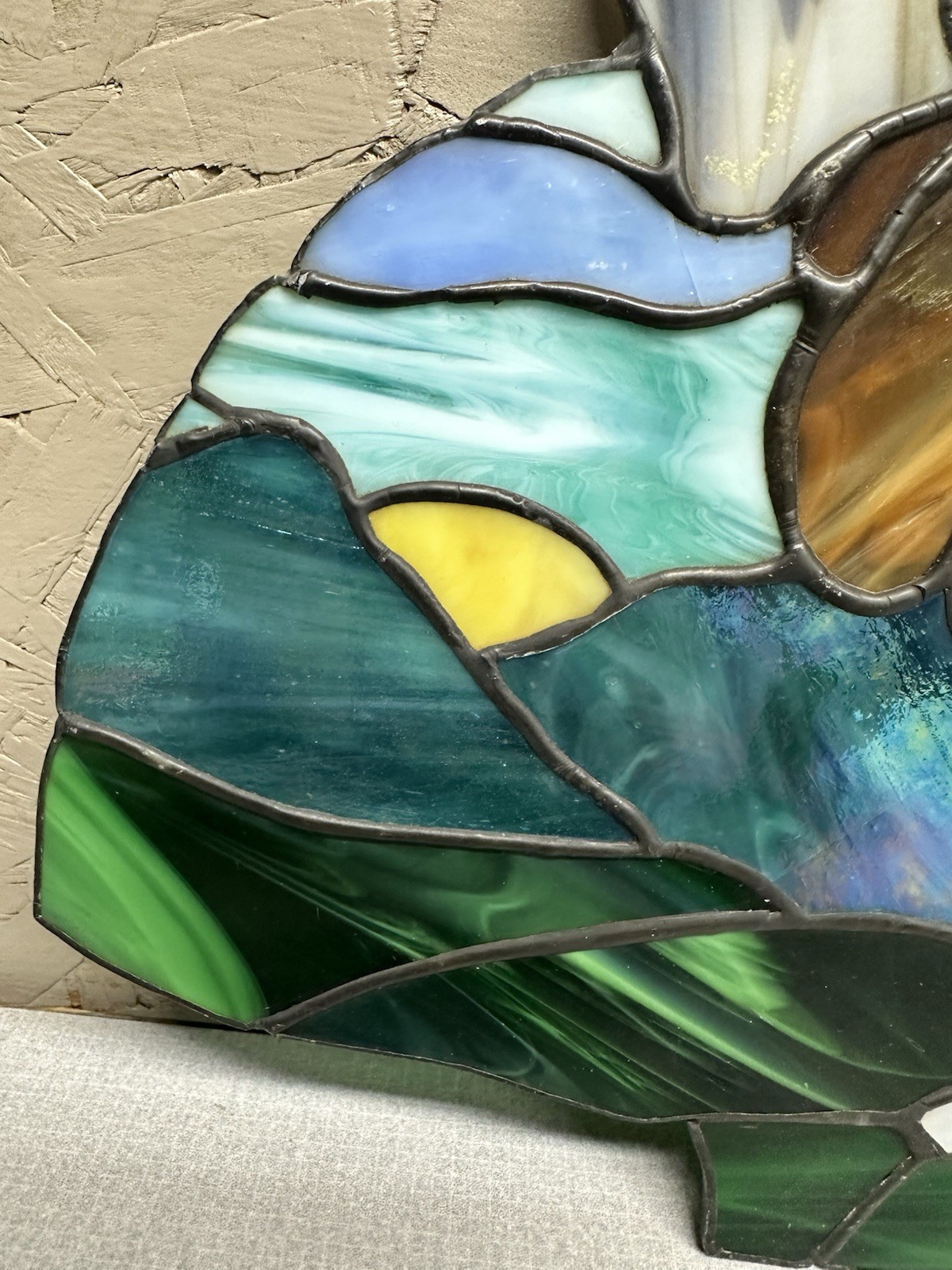 Stained Glass Artwork w/Majestic Moose Standing in Forest 11″ x 9″ Green Brown