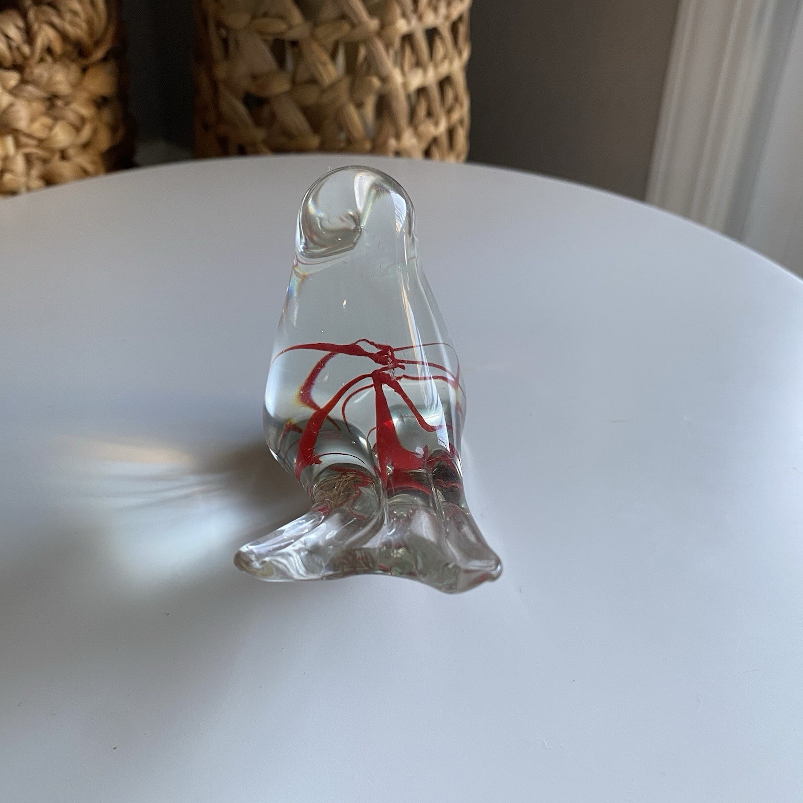 Vintage Bird Glass Clear w/ Red Ribbon Color Running Throughout. #nature #birds