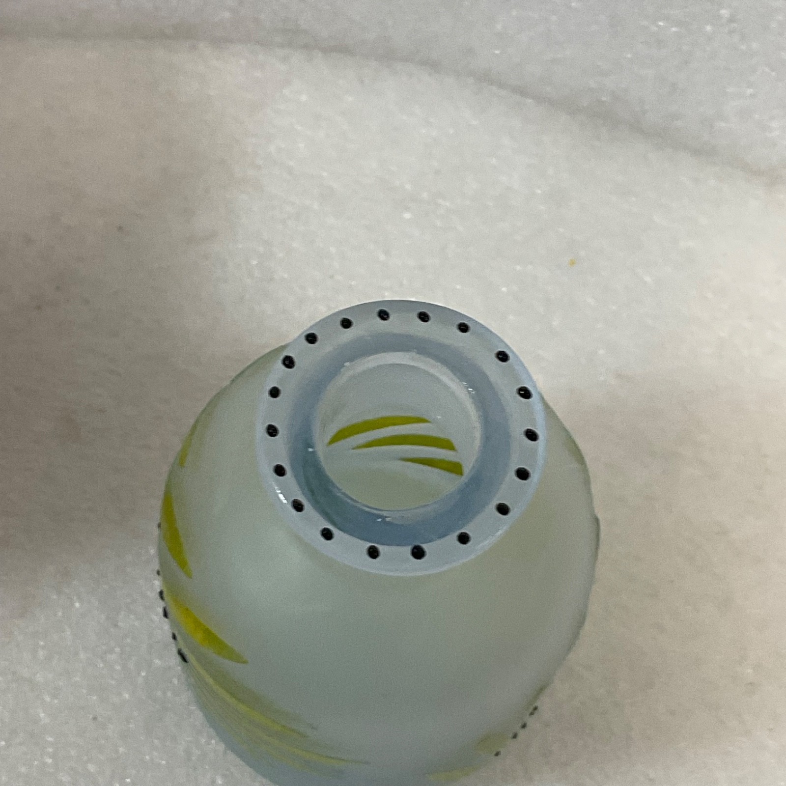 Hand Painted Frosted Glass Bottle Vase 2.5in Blue Yellow No Stopper