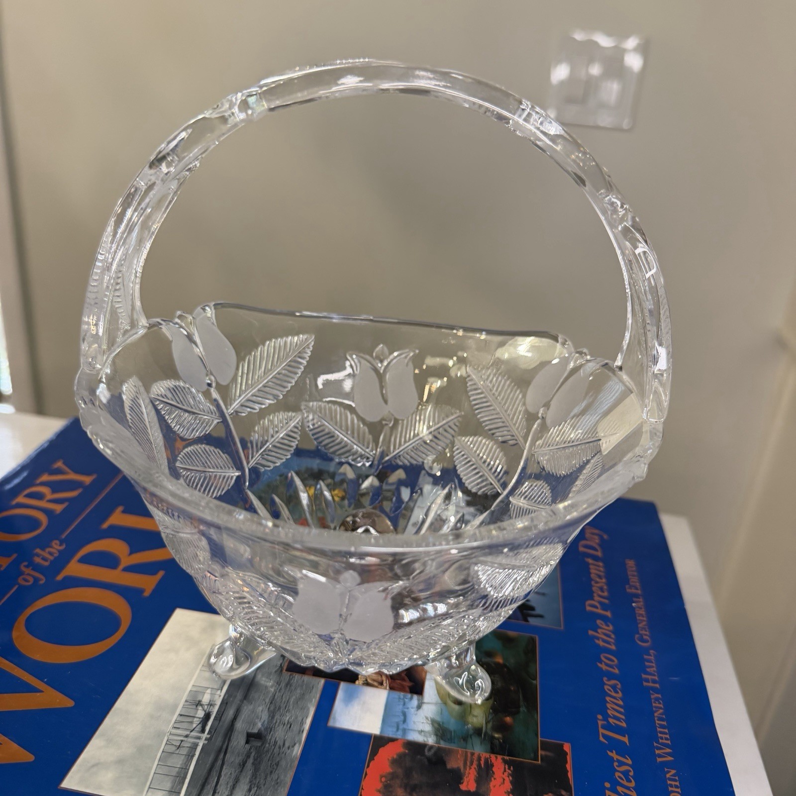 Vintage Fifth Avenue Crystal Basket With Leaf Designs 24% Lead Crystal