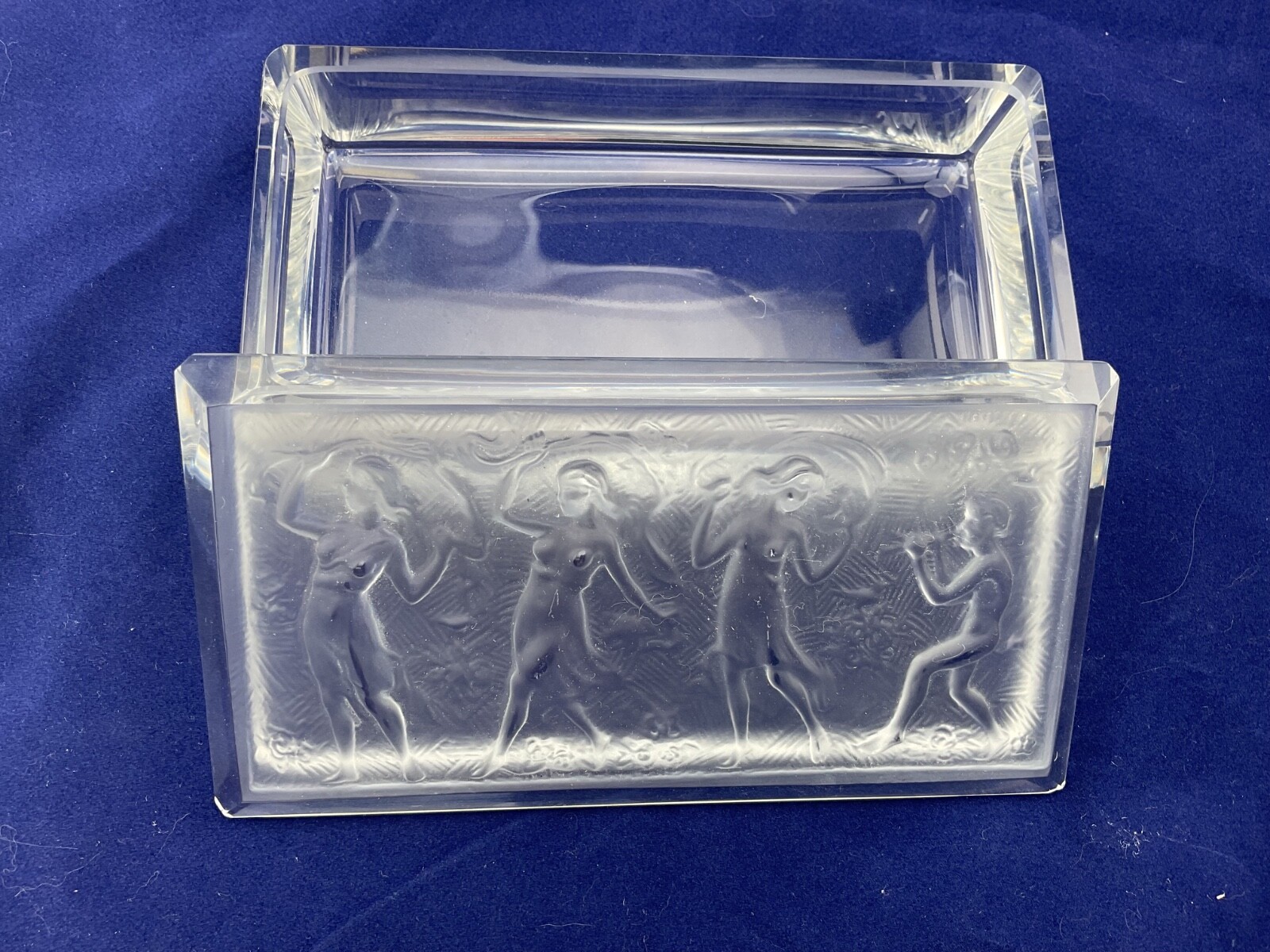 vintage Hoffman Schlevogt Lalique look glass box girls dancing to flute