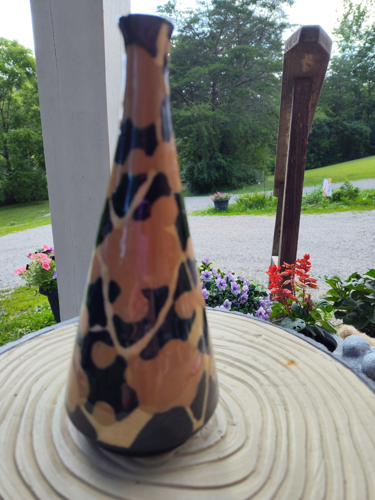 Vintage Japanese Vase Genie Neck Patchwork Gold/ Brown, White & Black