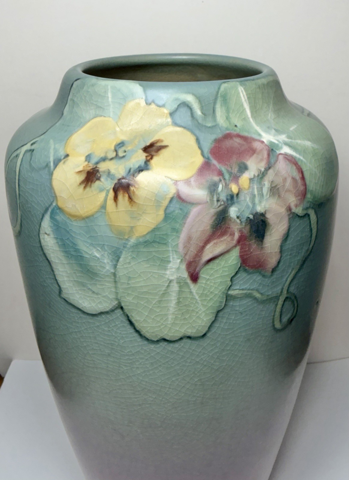 Antique Weller Pottery Hudson Vase Signed Naomi Walch Nasturtium Floral 9.75”