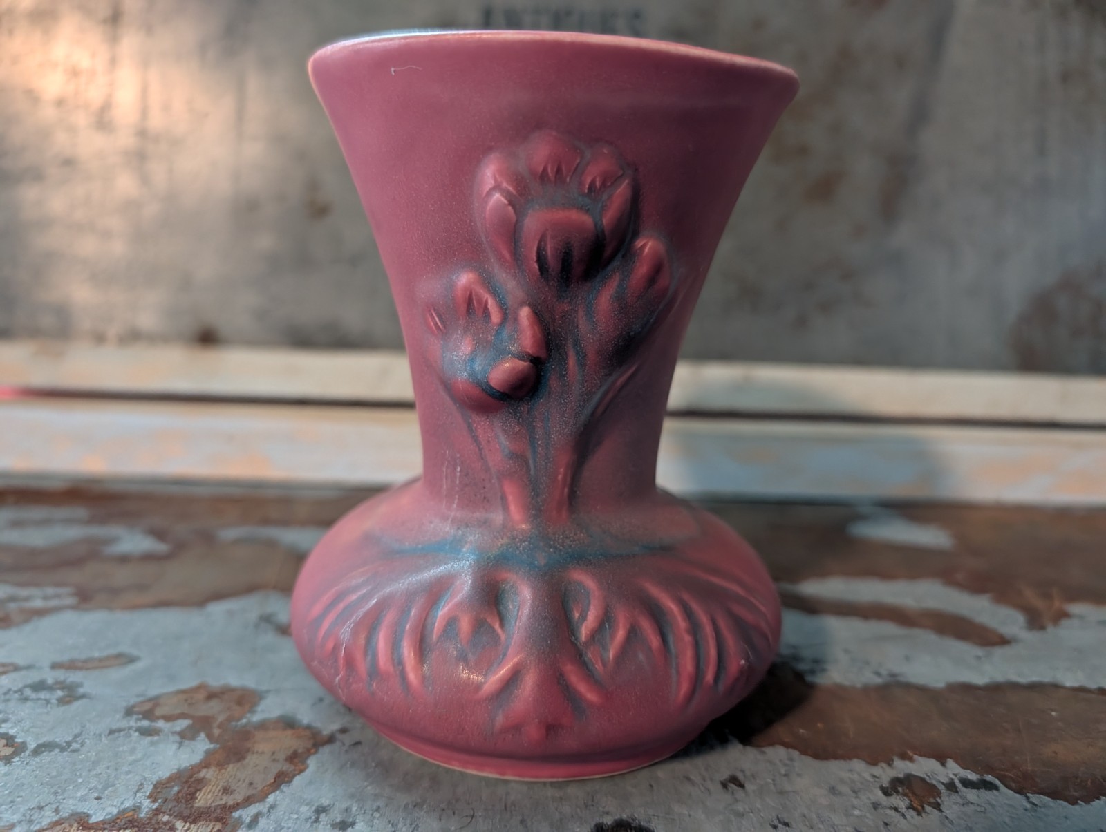 Vintage Van Briggle 5″ Mulberry & Blue Floral Vase