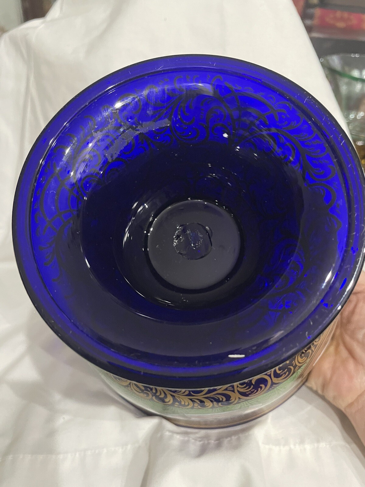 Murano art glass Vintage Barovier & Toso hand Paint enameled wedding Bowl Cobalt