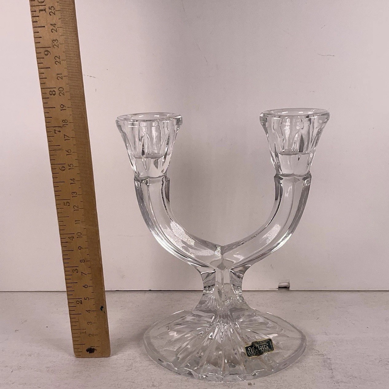 Vintage Violetta Twin Double Arm Candle Holder 24% Lead Crystal Made in Poland