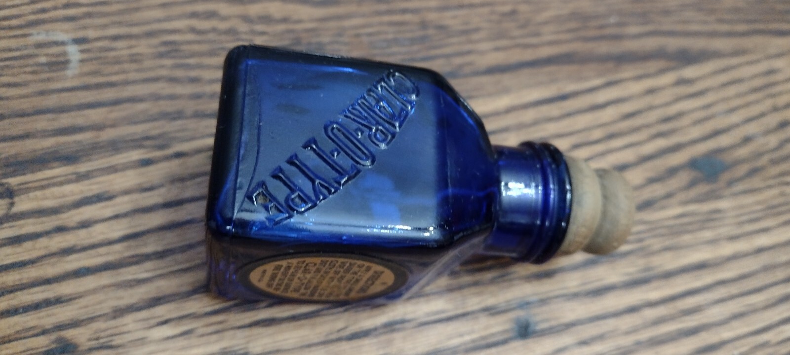 Antique Clar-O-Type Cobalt Blue Bottle – Wooden Stopper – Typewriter Cleaner