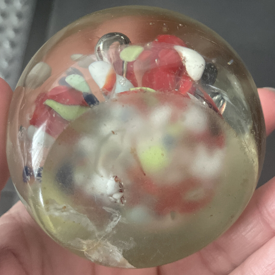 Red White Blue Colorful Firework Suspension Orb Glass Paperweight 3” READ