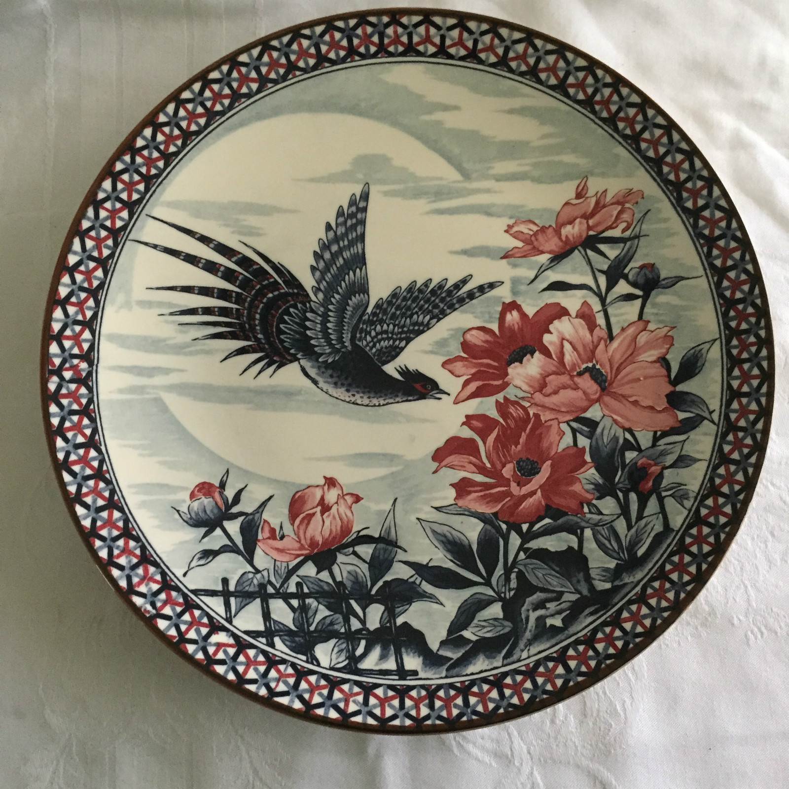 Floral and Bird 14″ Japanese Decorative Plate