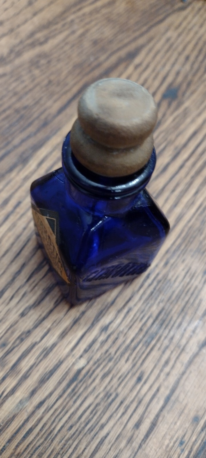 Antique Clar-O-Type Cobalt Blue Bottle – Wooden Stopper – Typewriter Cleaner