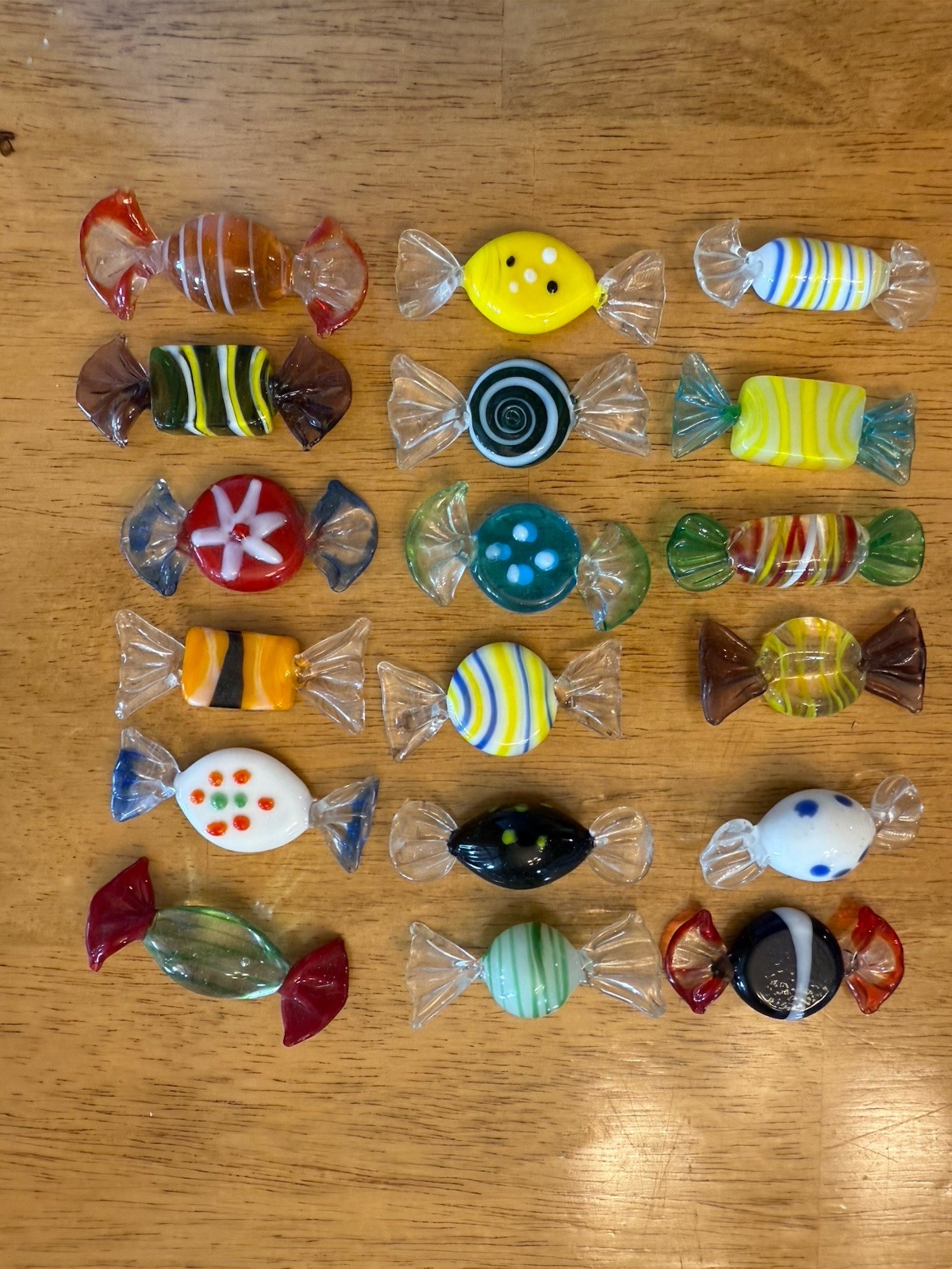 Lot Of 18 Vintage Hand Blown Colored Art Glass Wrapped Hard Candy Murano Style