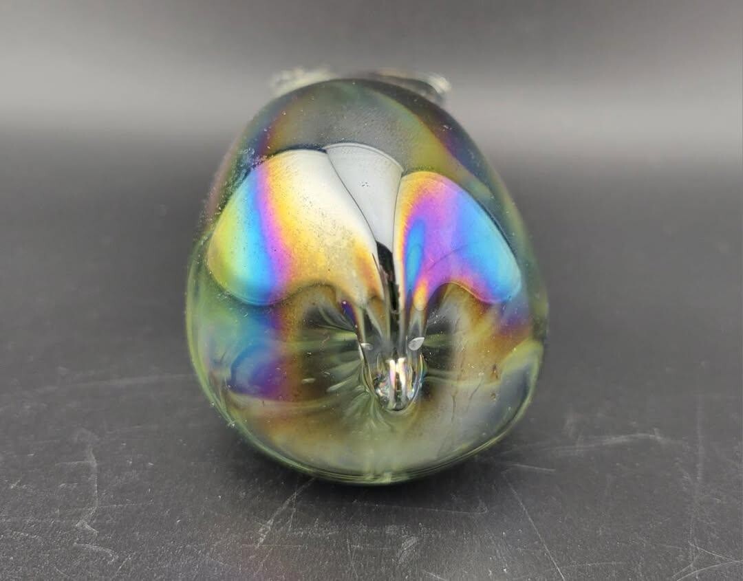 Iridescent Glass Pig Paperweight Unmarked Vintage Rainbow Boar Figurine