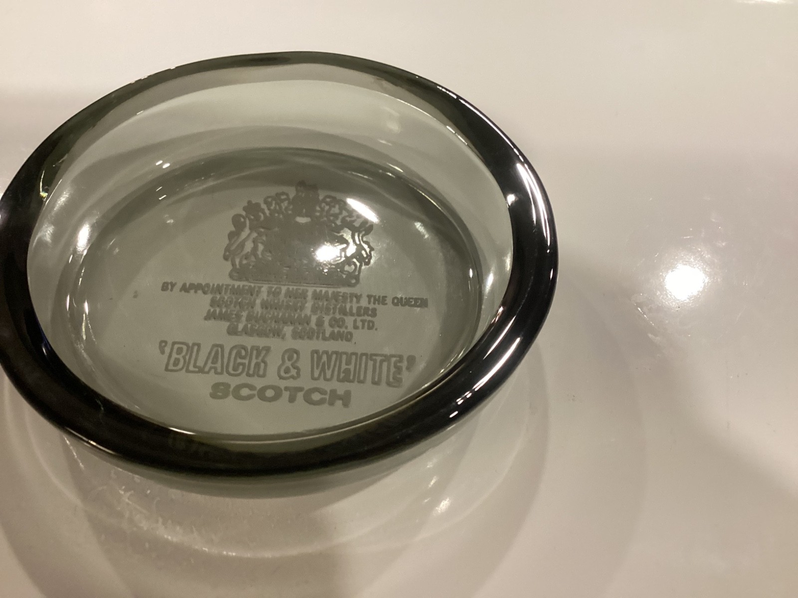 Vintage Tobacco Cigarette Glass Ashtray Black & White Scotch Advertising Glasgow