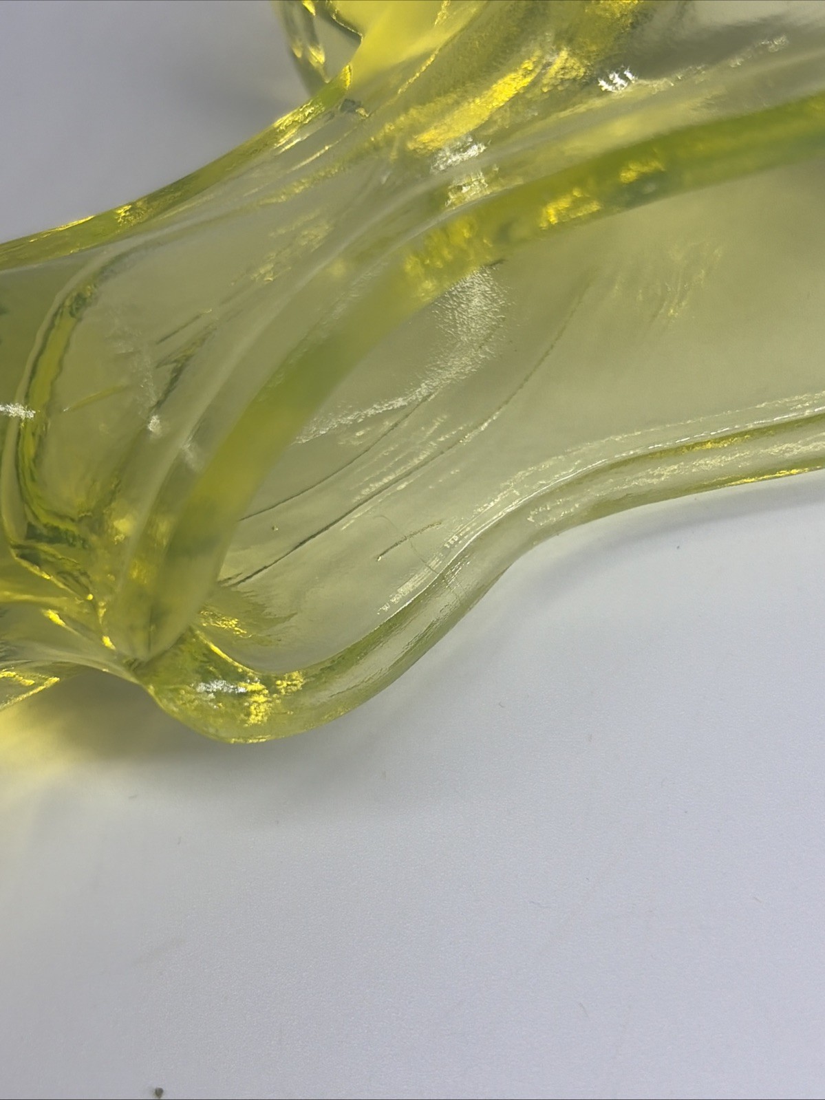 Mosser Canary Vaseline Uranium Glass High Heel Shoe Figurine 5″ Bright UV Glow
