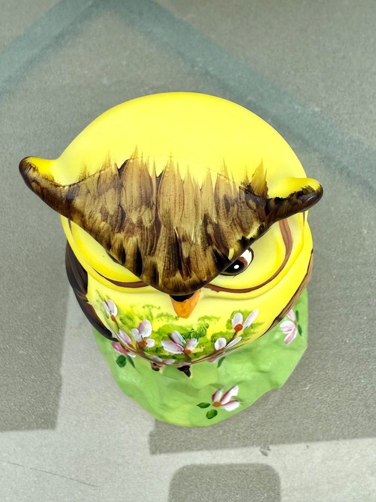 EXC. OOAK Fenton/Mosser**DANDELION YELLOW “THE PATH TO HOME” OWL FIGURINE..2026