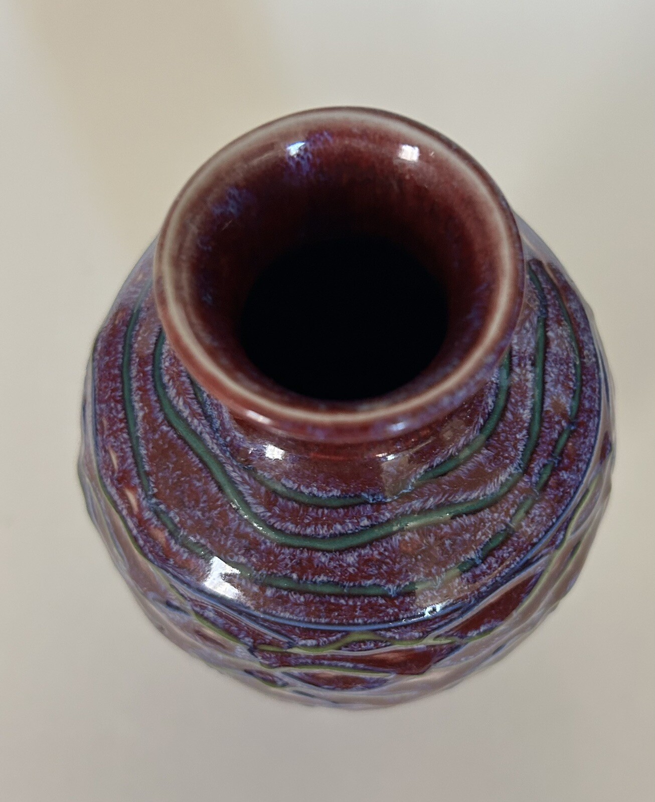 Asian Modern Studio Flambé Glaze Vase -7”H