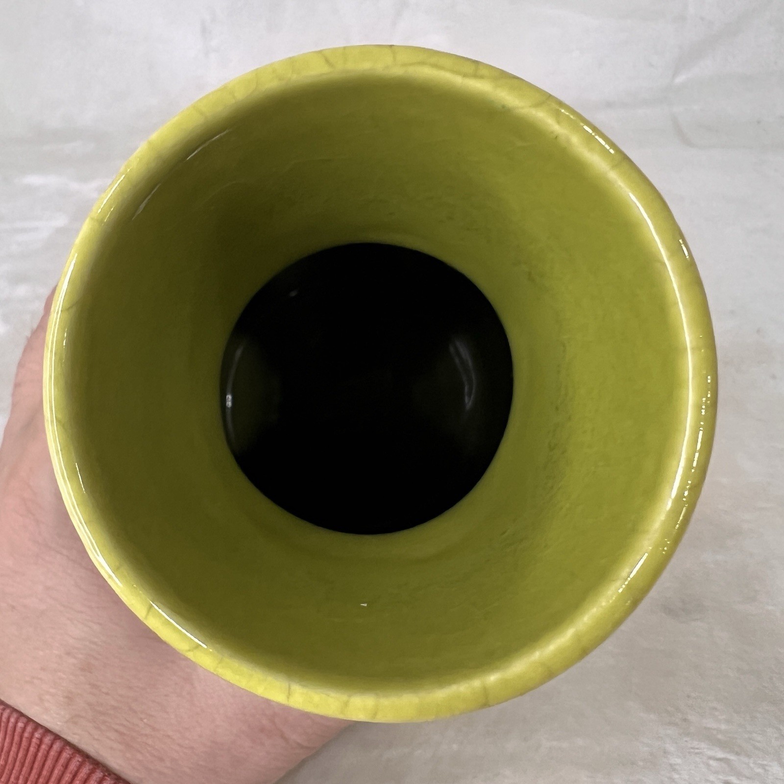 Crate & Barrel Mireya Vase Lime Green Crackle Glaze Terra Cotta Portugal 194-323