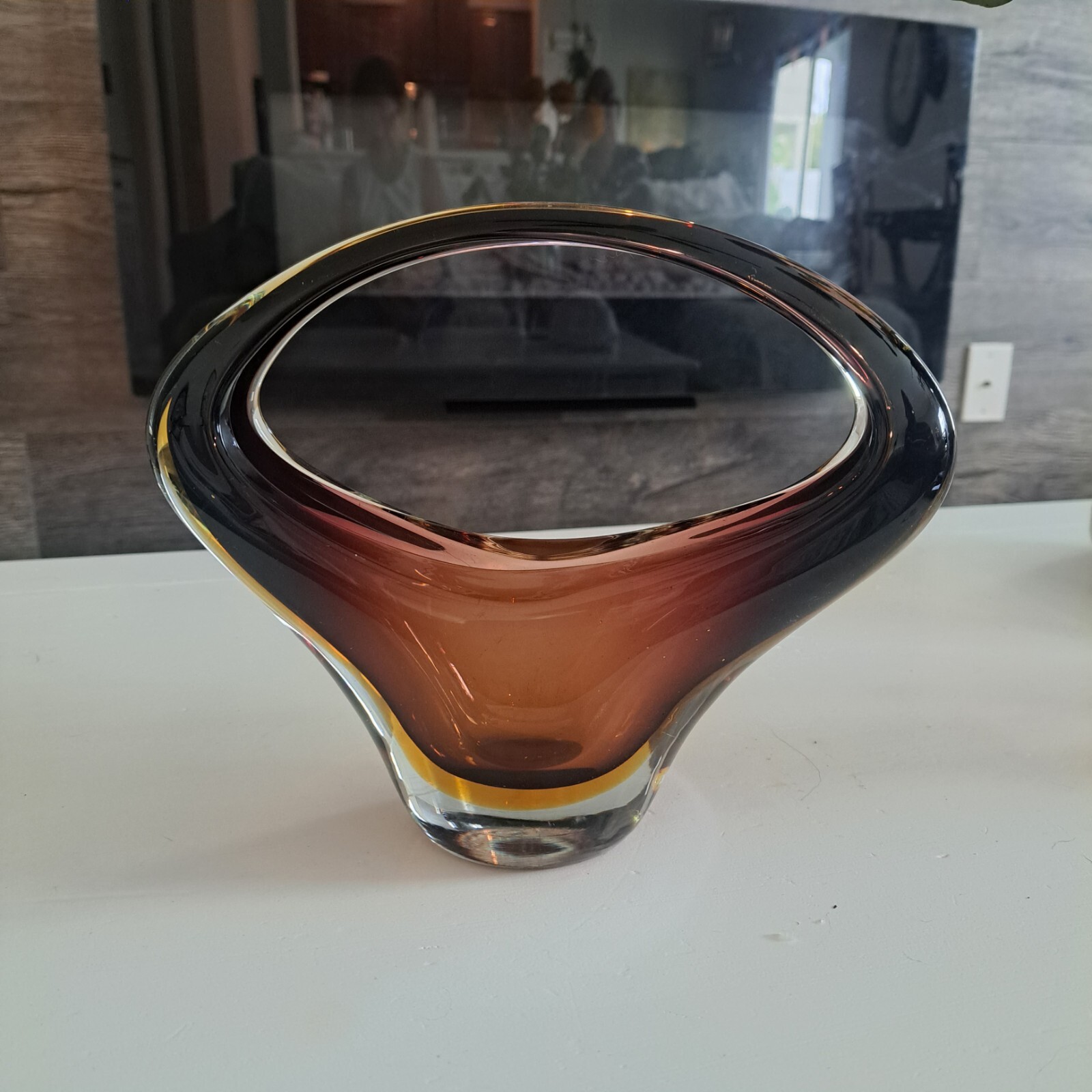Vintage Mid-Century Art Glass Sommerso Basket Vase – Amethyst & Amber