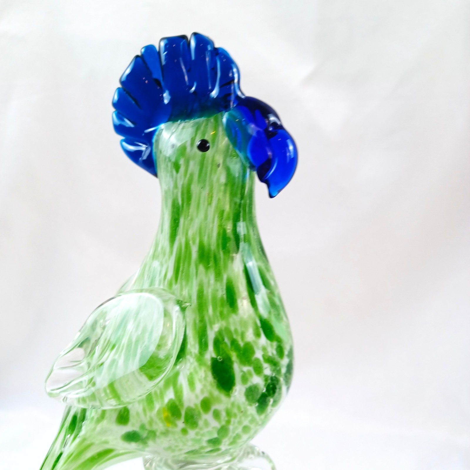 Murano Glass Style Cockatoo Bird Parrot Handblown Italy Green Blue Smooth Bottom