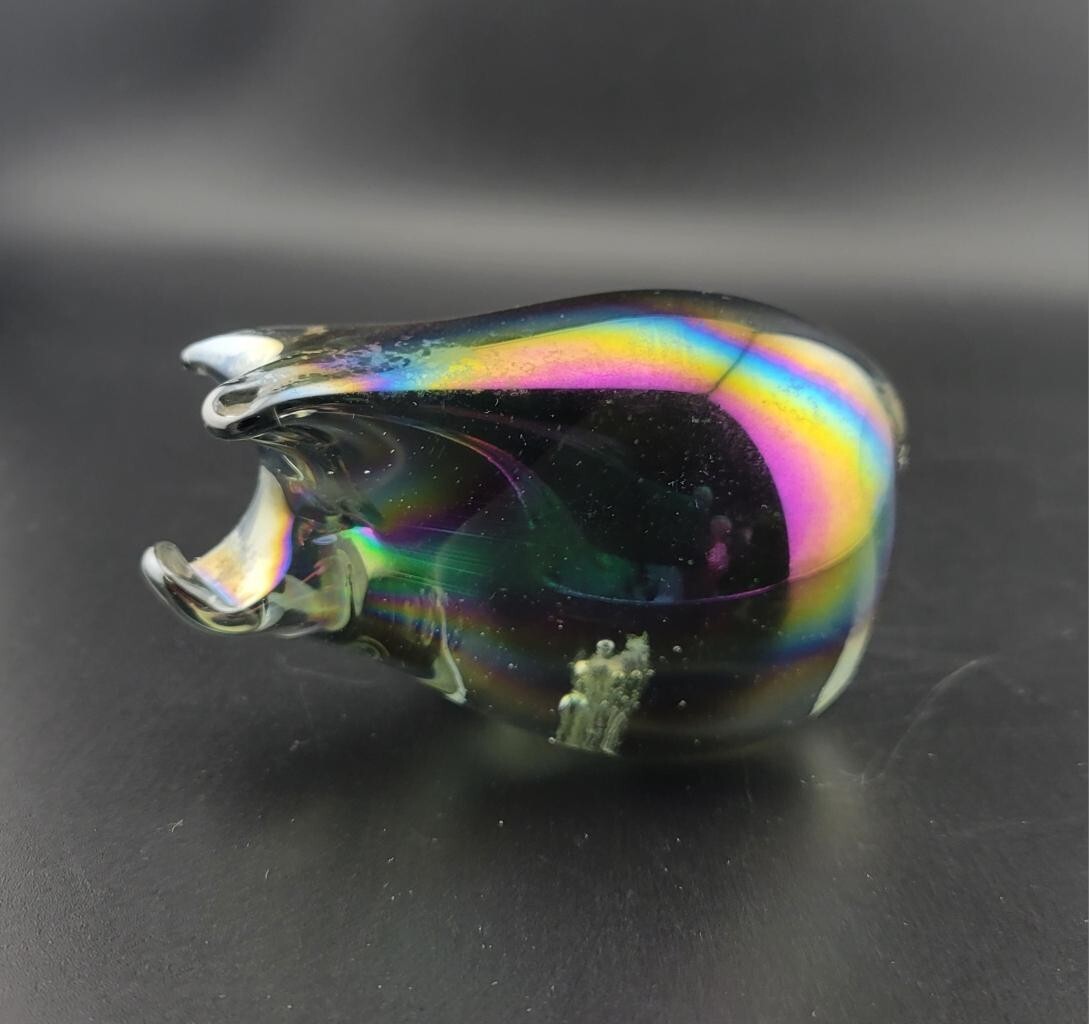 Iridescent Glass Pig Paperweight Unmarked Vintage Rainbow Boar Figurine