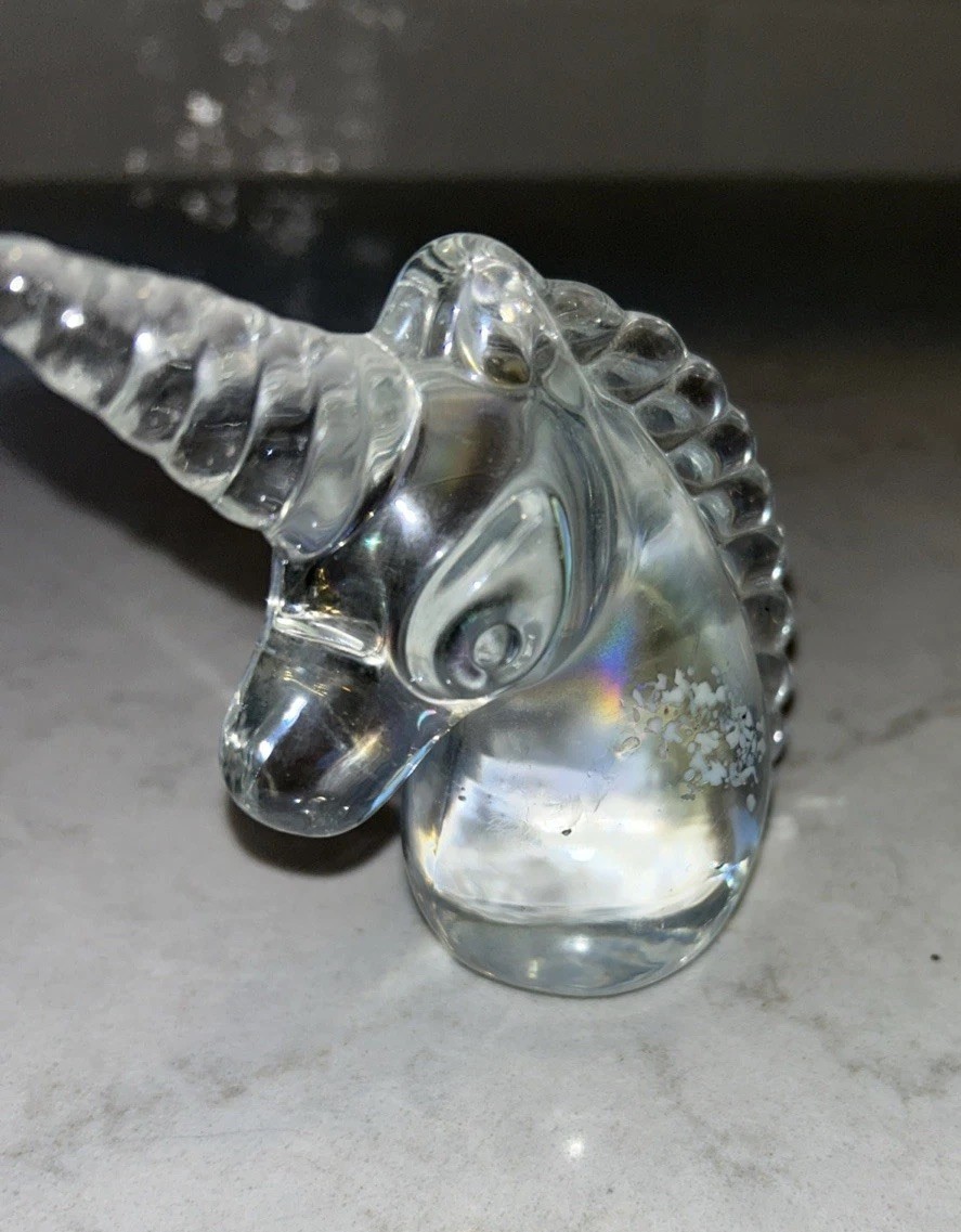 Unicorn Iridescent Speckled Glass Paperweight Figurine