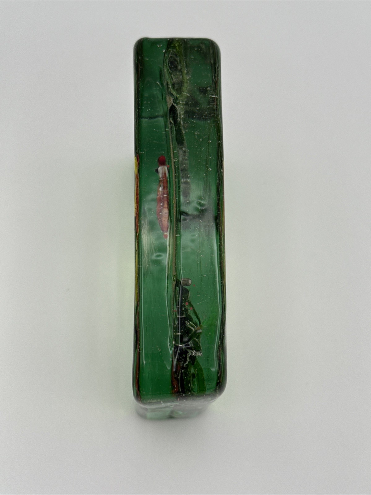 Unsigned Vintage Murano Glass Aquarium Block Barbini Italy Art 5.25” x 4.25”