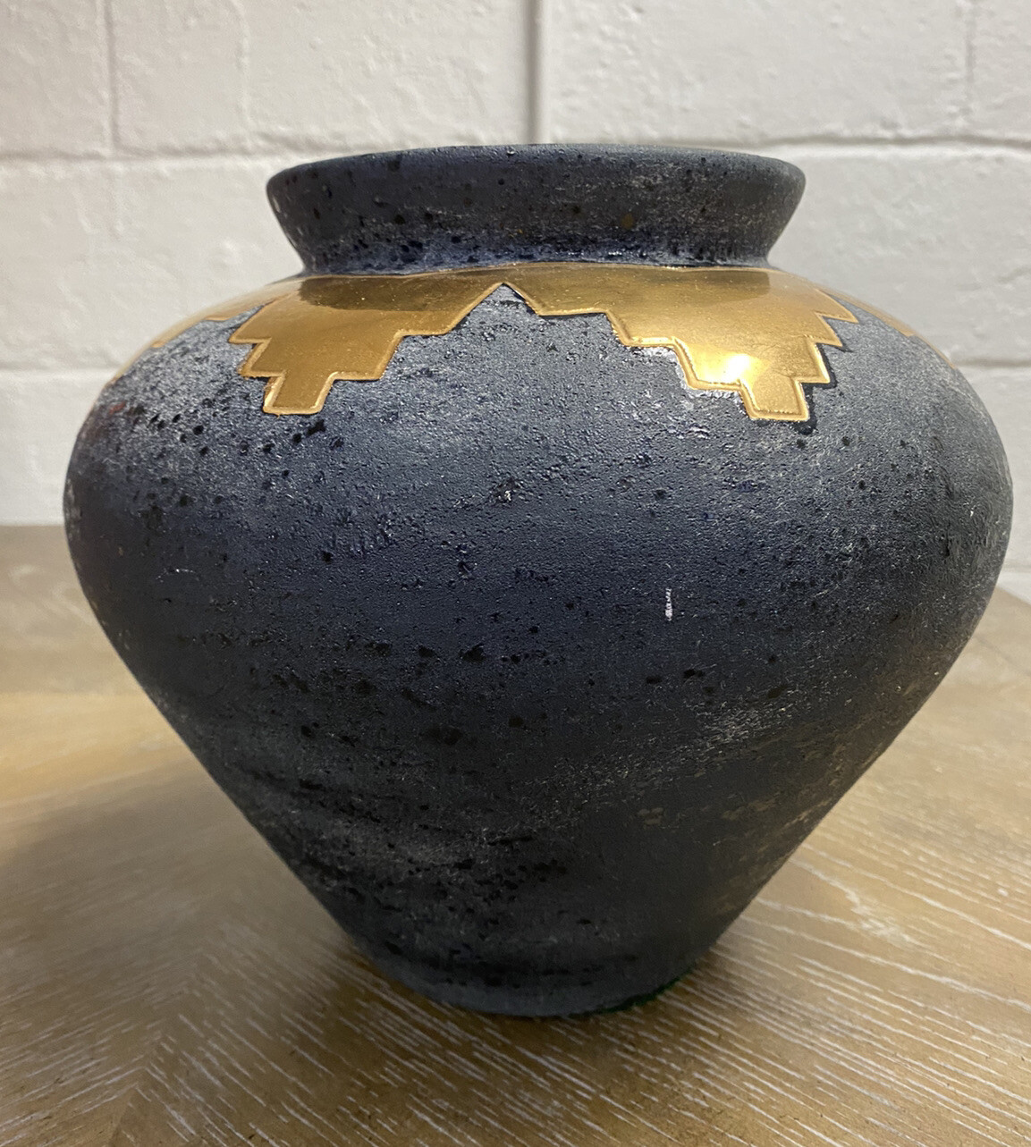 Vera Russell Pottery Vase Planter Southwestern 22k Gold Black Signed