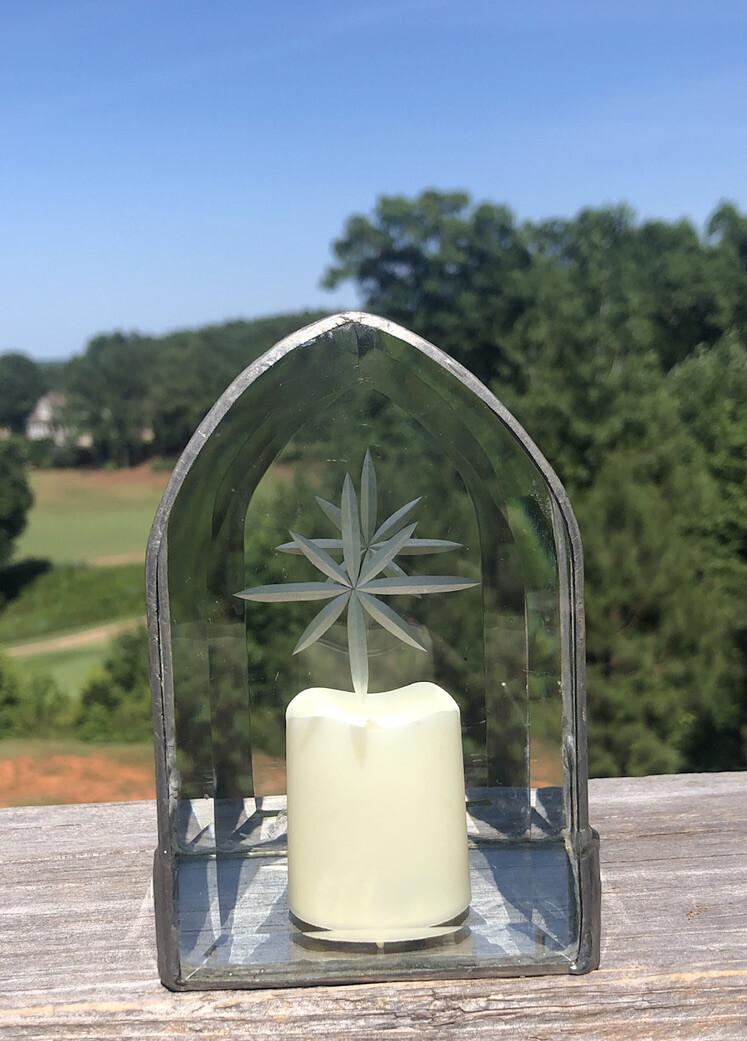 Leaded Cut Beveled Glass Tea Light Votive Holder 4 7/8” Tall 3.25” X 2 7/8”