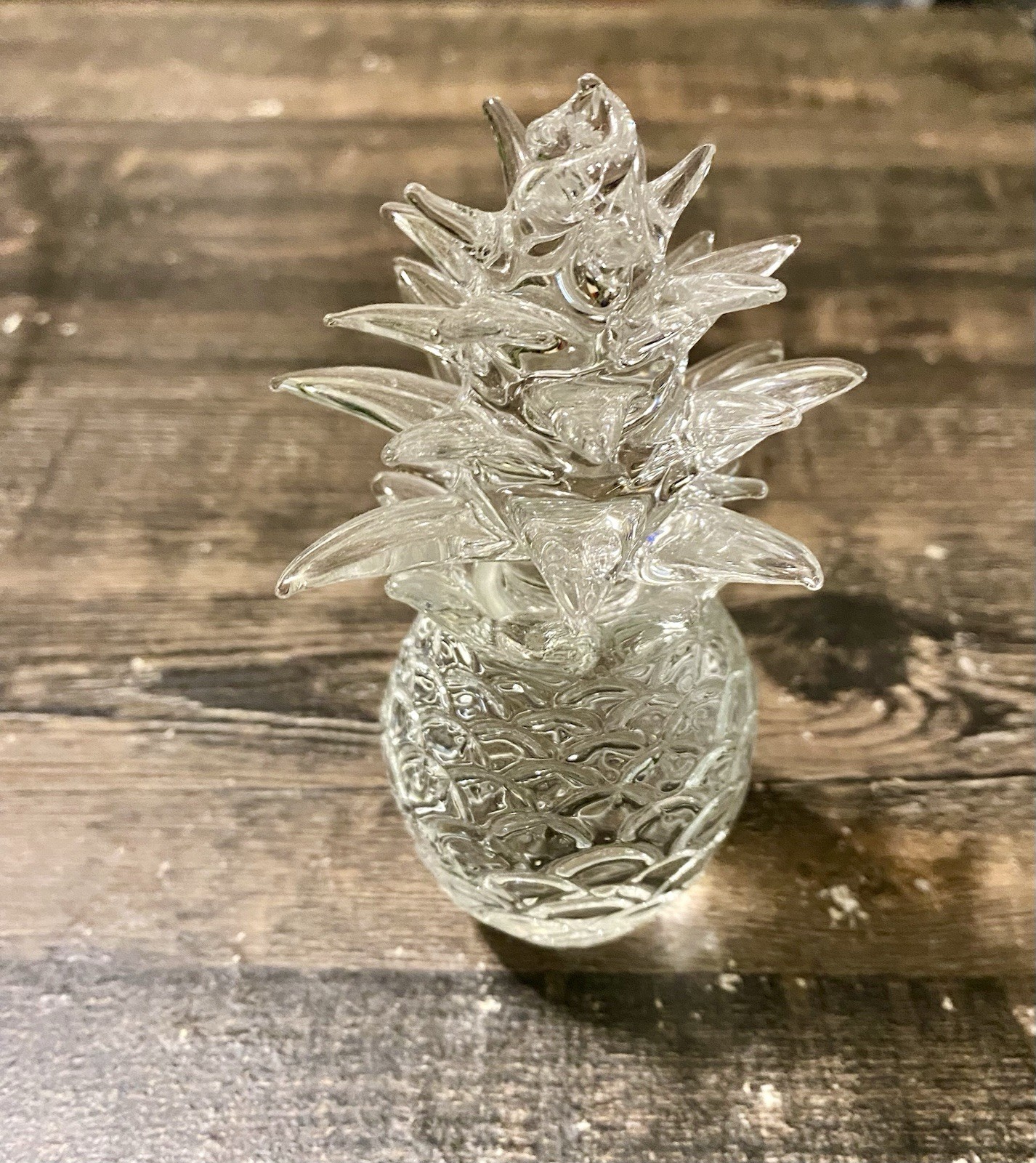 Vintage Hand Spun Clear Glass Pineapple 4″ Tall Fragile Thin Glass