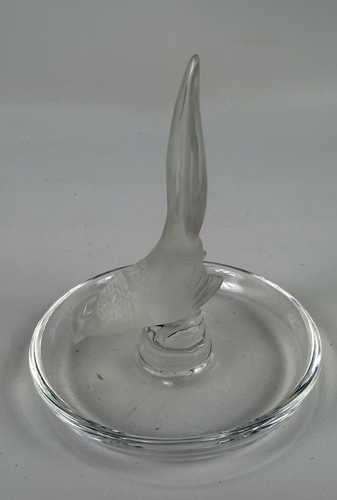 Lalique Frosted Glass Pheasant Bird Trinket & Ring Holder Signed Vintage Genuine