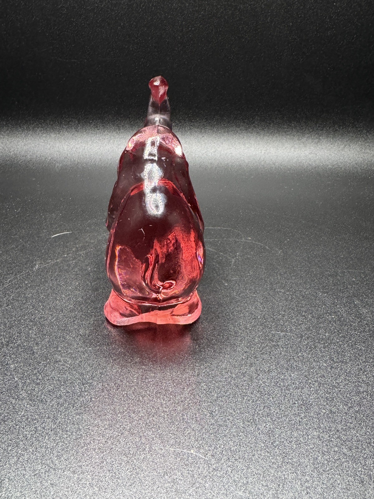 Fenton Glass Pink Rose Elephant Trunk Up Figurine Clear Animal Selenium Glow