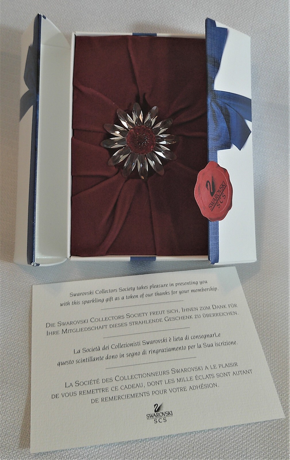 Swarovski SCS Crystal Marguerite Flower / Daisy Red & Clear in Original Box