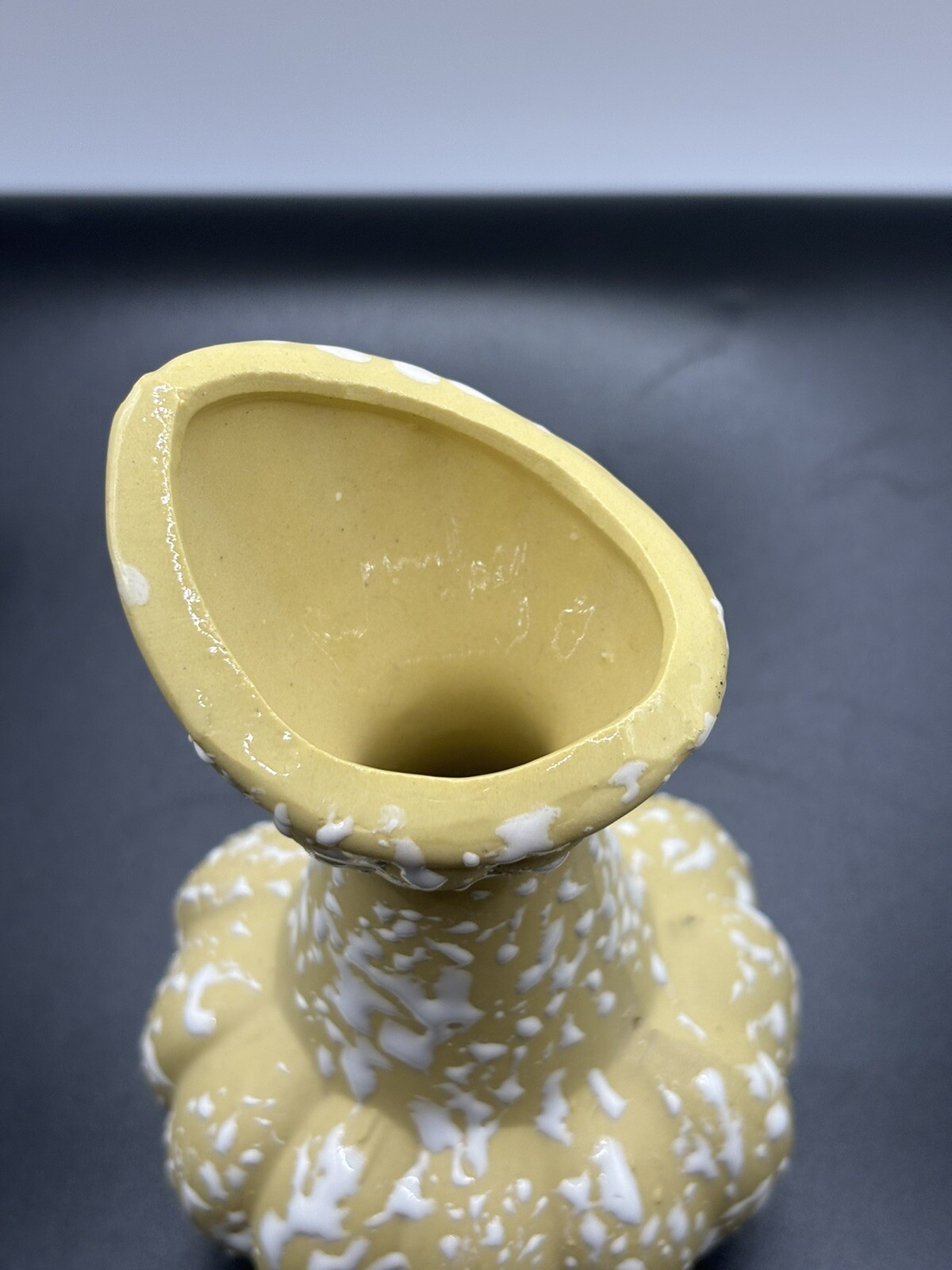 Art Pottery Vintage Splattered Textured Vase 6 1/2 Inches Tall Light Yellow MCM