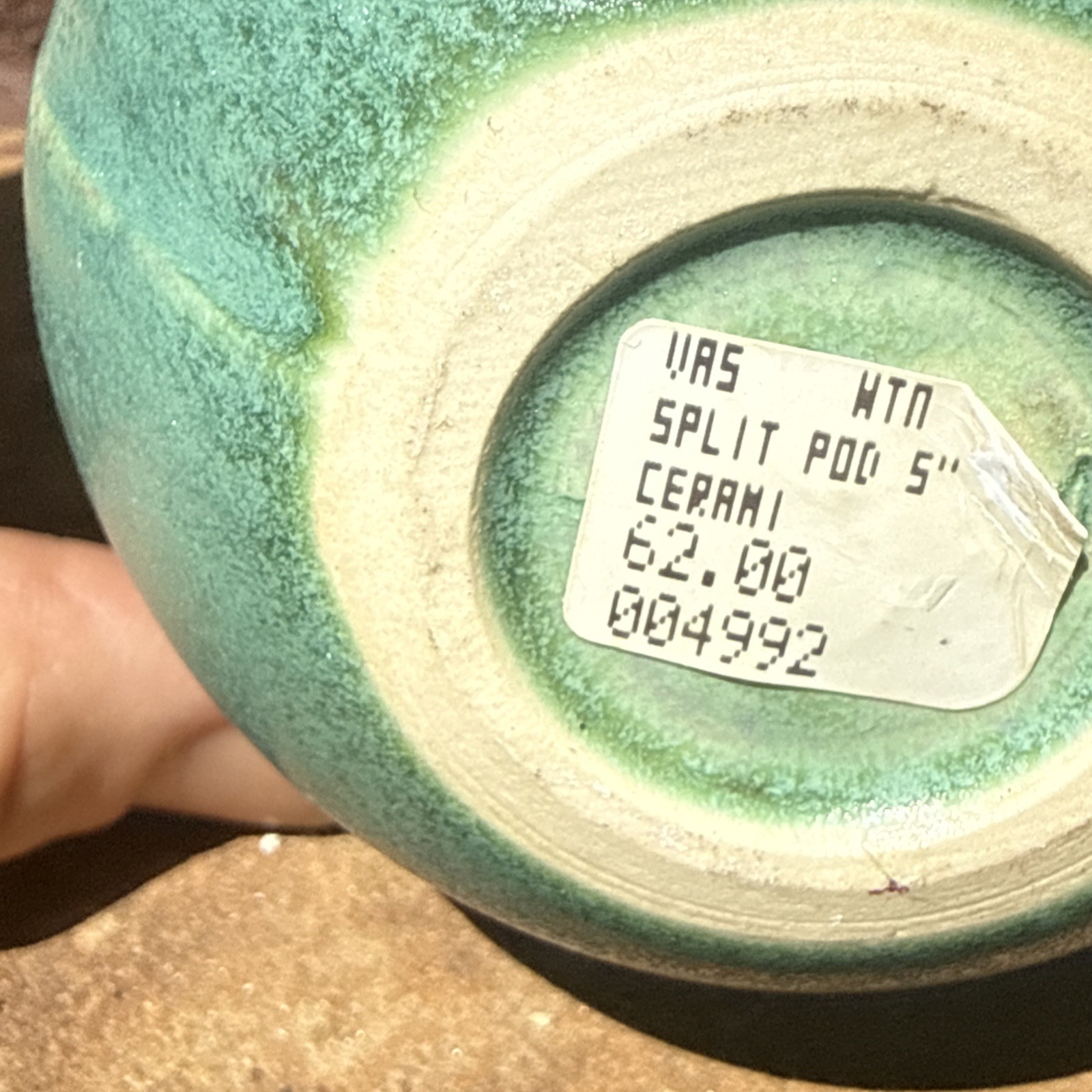 Green Split Pod ceramic vessel By Whitney Smith Pottery, 5”, Signed.