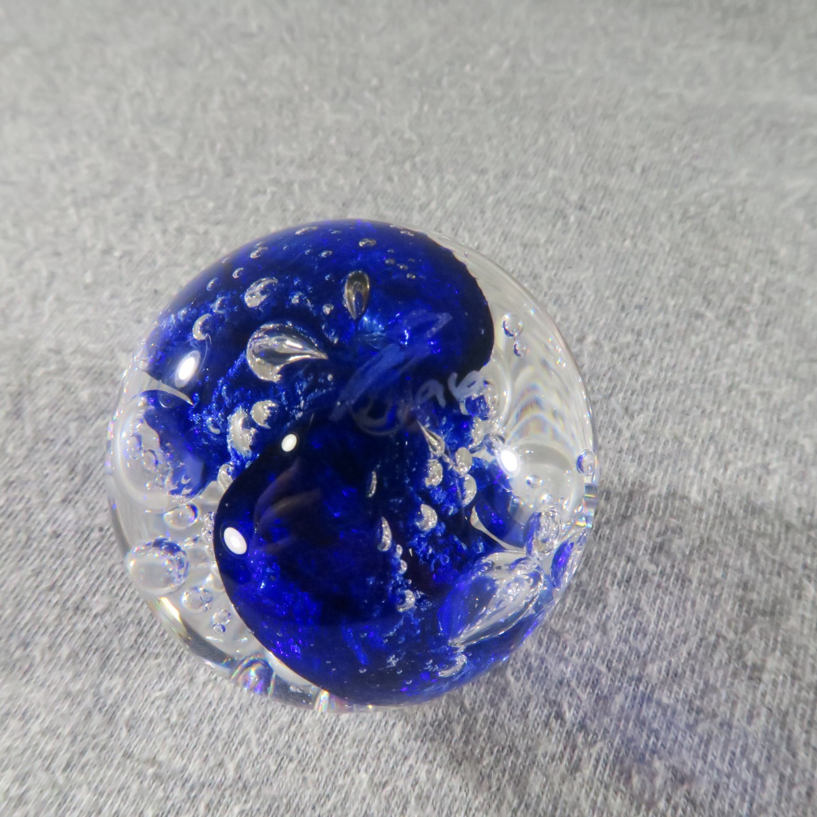 California Glass Studio Marble Orb Cobalt Blue Controlled Bubble Ocean Tide 1996