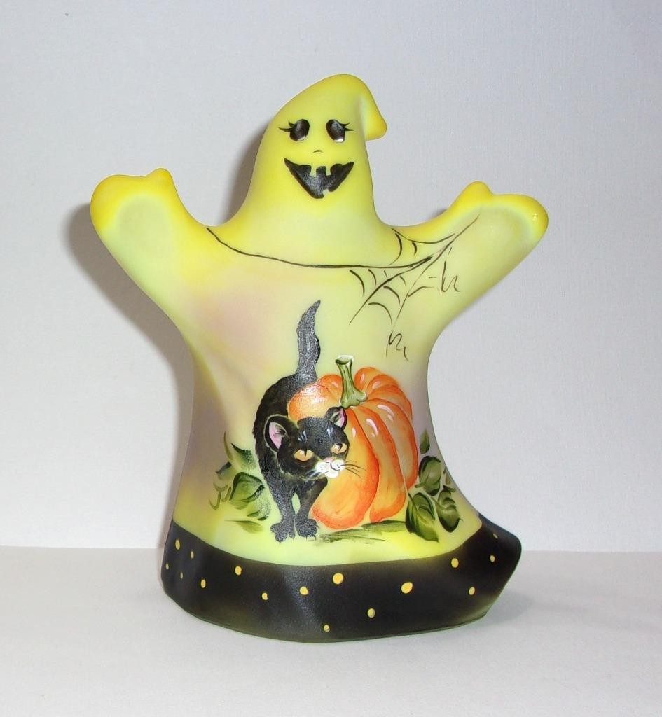 Fenton Glass Dandelion Yellow Boo Kitty Halloween Ghost Figurine Ltd Ed #25/64